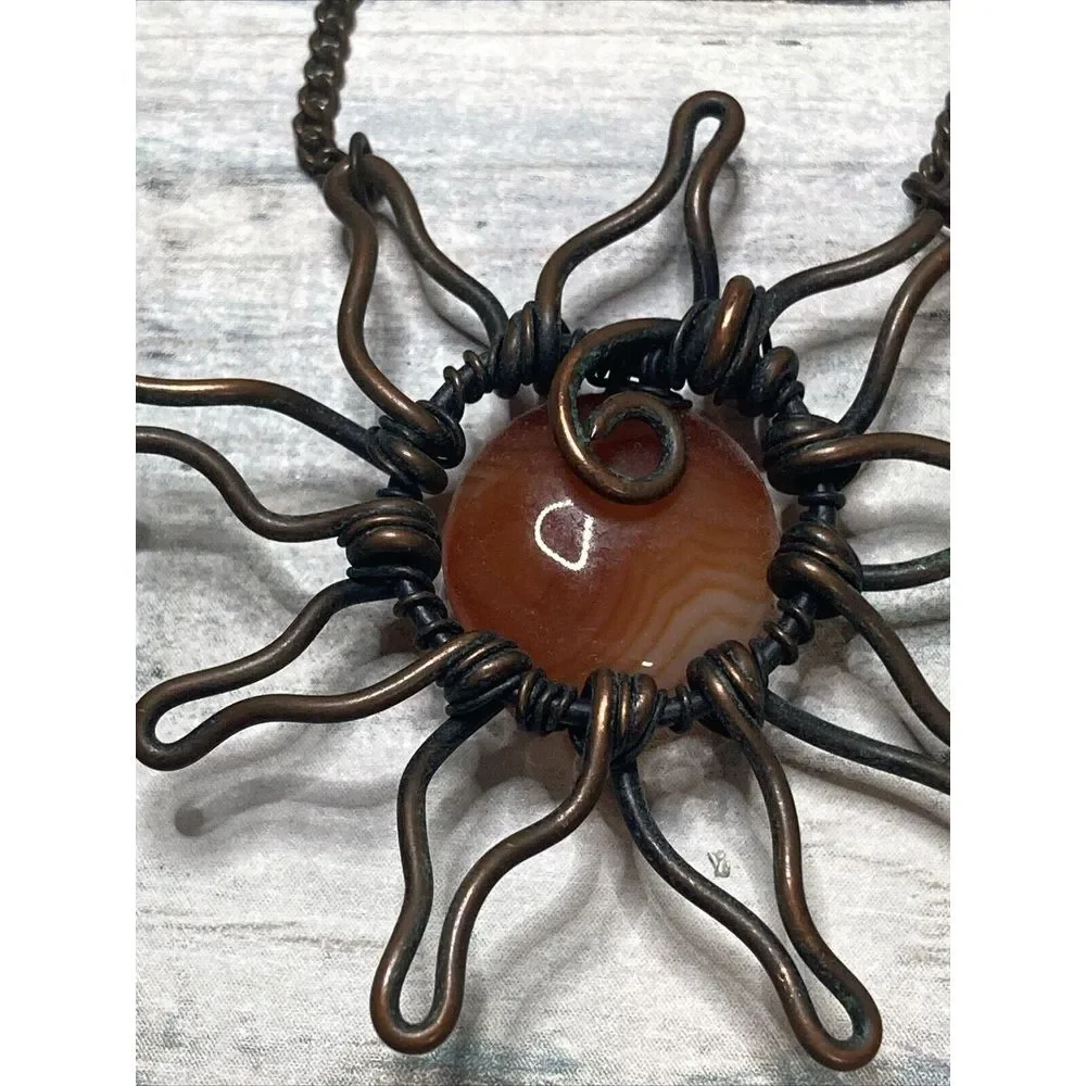 Copper Sunburst Banded‎ Agate Stone Necklace 18